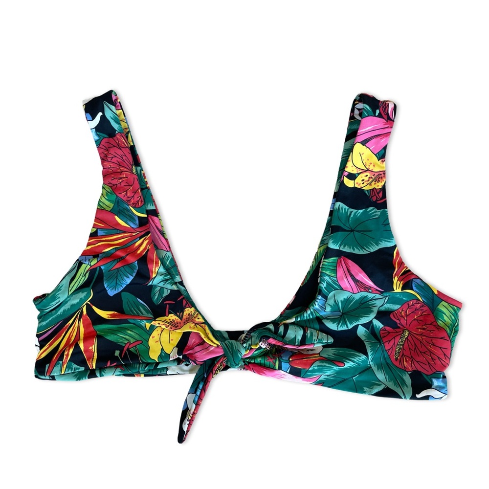 Dippin' Daisy's Swimwear Front Tie Knotted Black Tropical Size S
